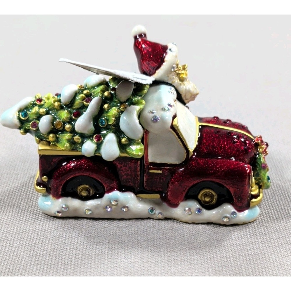 Jay Strongwater 2022 Annual Holiday Trinket Box Santa Truck Enamel Crystal